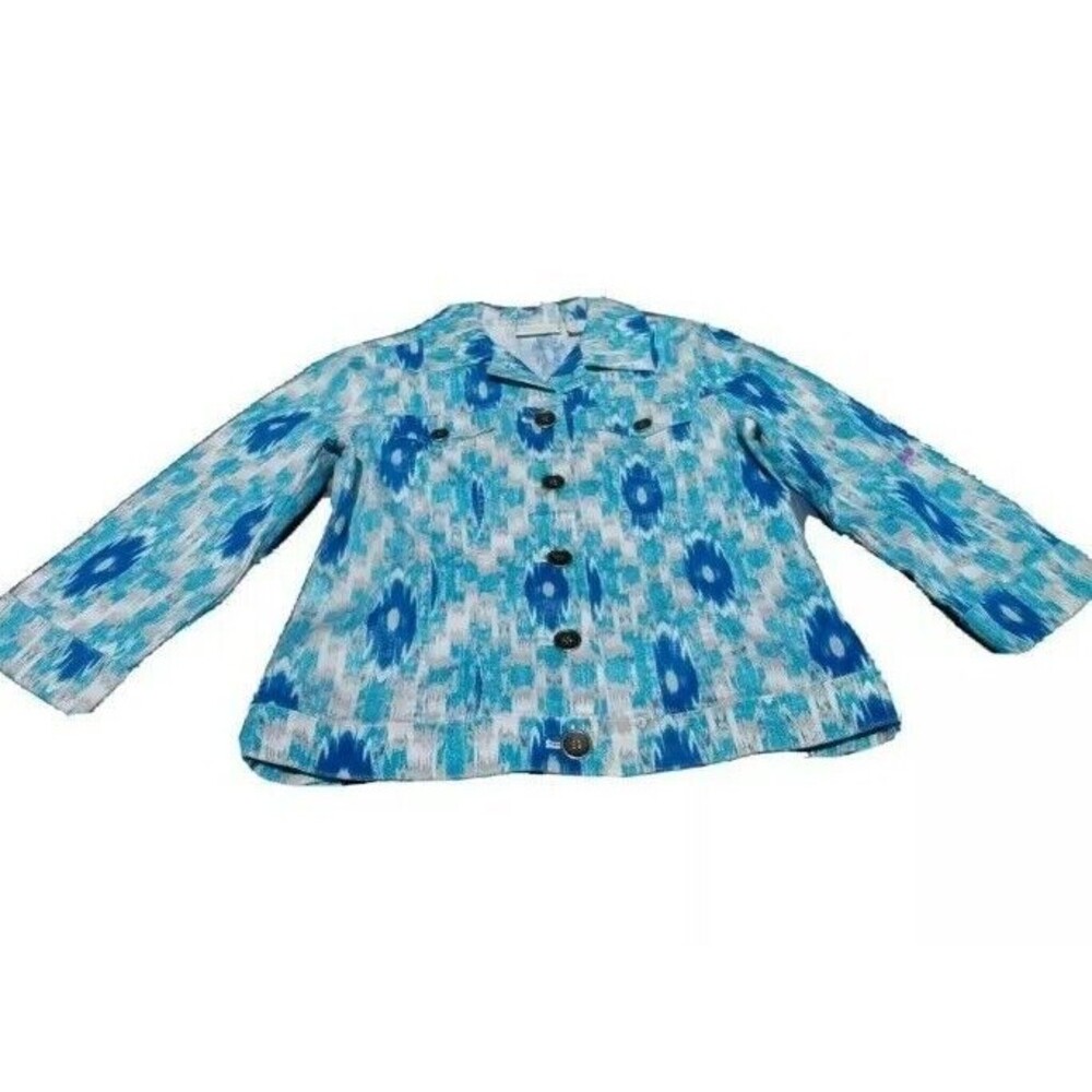 Chicos Womens Blue Jacket Size 0/S/4 Metal Buttons Professional Office Work